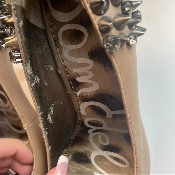 Sam Edelman Nude Spiked Leather Heels Size 6 - Picture 4 of 16